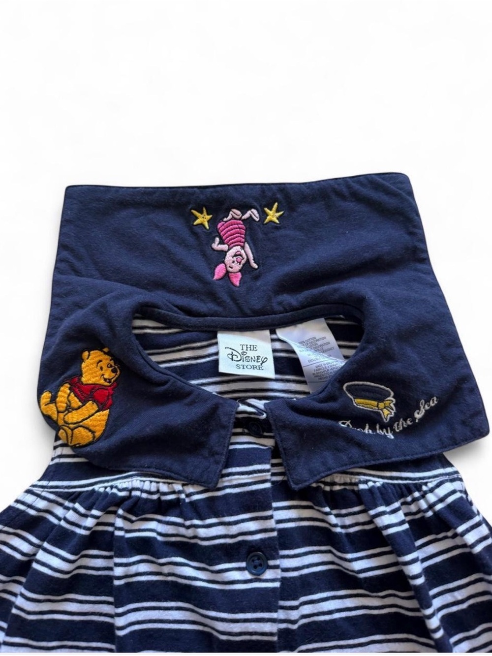 Disney Navy and White Striped Kids Sailor Dress with Winnie the Pooh Embroidery